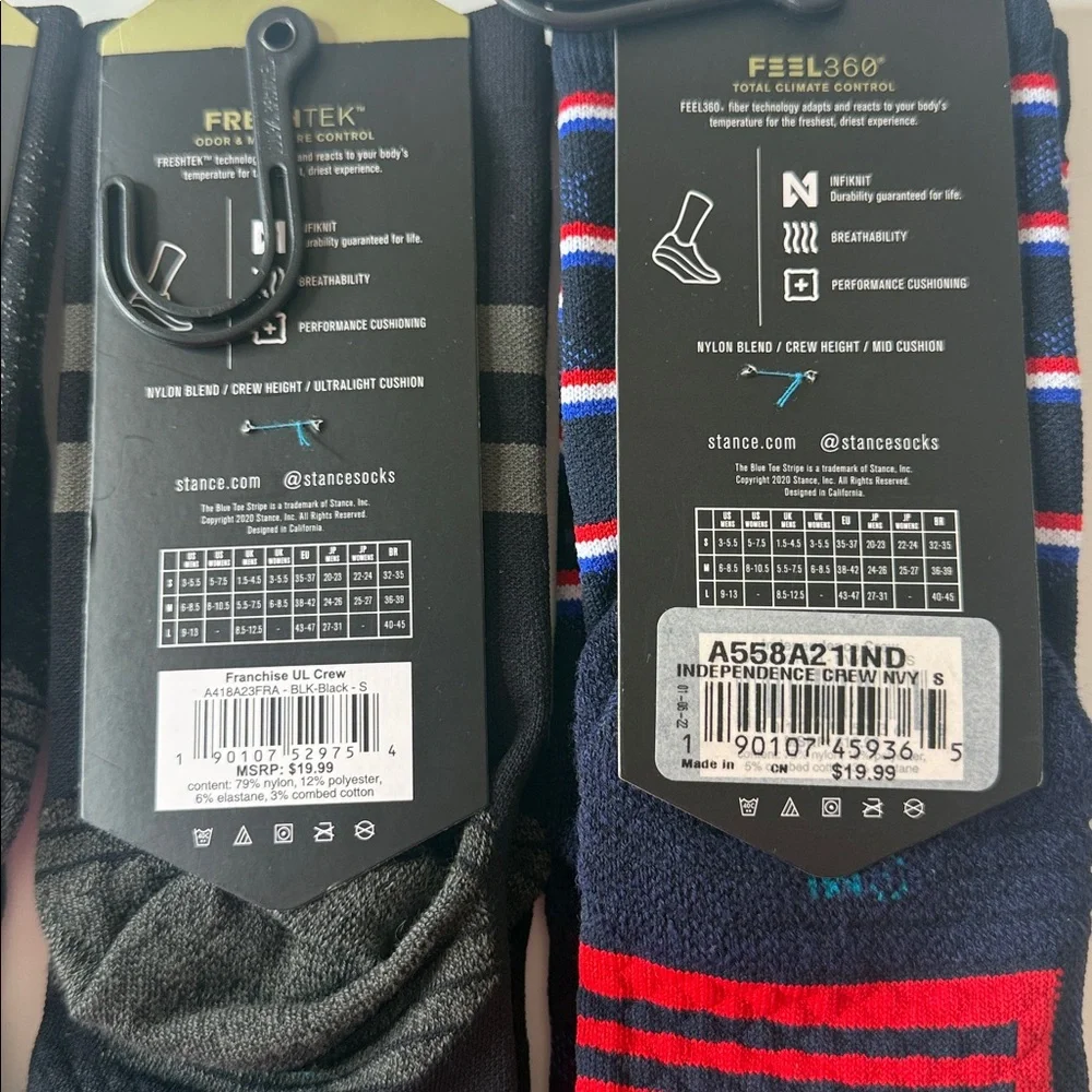 Stance Assortment of 4 Pairs of Performance Crew Socks Size Small
